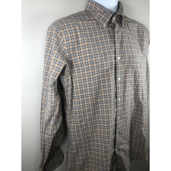 Proper Cloth Men's Button Down Shirt Size Medium Tan And Gray Plaid Cotton L/S - Picture 3 of 15